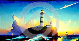 Lighthouse as Leadership Direction Warning Alert Indicator Guidence Signal Generative AI Concept