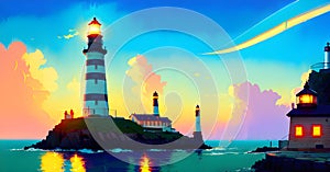 Lighthouse as Leadership Direction Warning Alert Indicator Guidence Signal Generative AI Concept