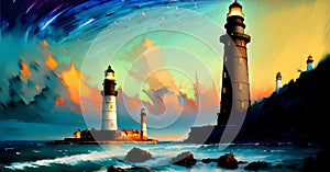 Lighthouse as Leadership Direction Warning Alert Indicator Guidence Signal Generative AI Concept