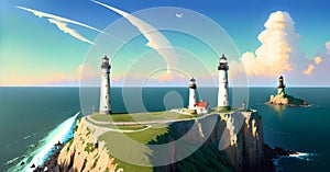 Lighthouse as Leadership Direction Warning Alert Indicator Guidence Signal Generative AI Concept