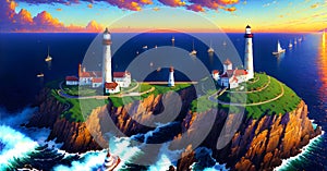 Lighthouse as Leadership Direction Warning Alert Indicator Guidence Signal Generative AI Concept