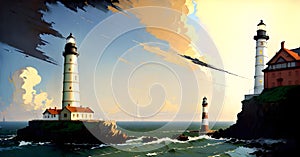 Lighthouse as Leadership Direction Warning Alert Indicator Guidence Signal Generative AI Concept