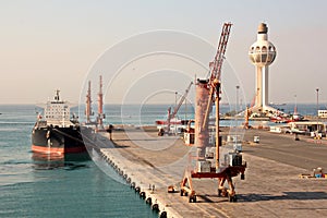 Lighthouse as a symbol of the port of Jeddah, Saudi Arabia. photo