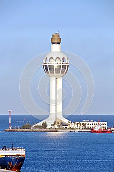 Lighthouse as a symbol of the port of Jeddah, Saudi Arabia. photo