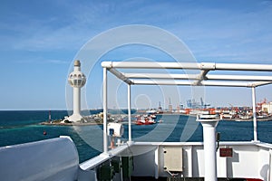 Lighthouse as a symbol of the port of Jeddah, Saudi Arabia. photo