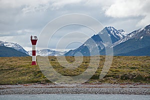 Lighthouse on the background of mountains