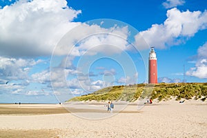 Lighthouse and beach of De Cocksdorp on Texel island, Netherlands