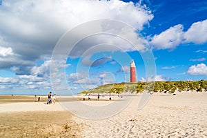 Lighthouse and beach of De Cocksdorp on Texel island, Netherlands