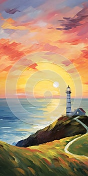 Lighthouse On The Beach At Sunset - Impressionist Style Painting