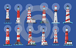 Lighthouse beacon searchlight, ship navigation vector illustration