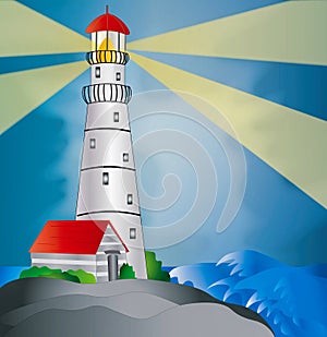 Lighthouse a Beacon in the Storms Square Graphic Illustration
