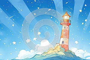 a lighthouse beam through starry sky