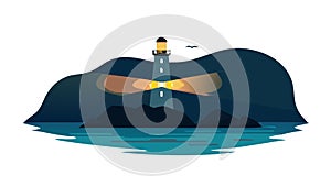 Lighthouse Beaming Light at Dusk, Coastal Security, vector design Generative AI