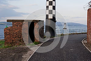 Lighthouse with black and white chequer design at Port Glasgow