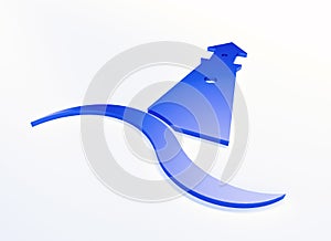 Lighthouse blue 3D graphic logo illustration with ocean sea beach wave clip art background