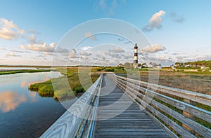 Lighthouse with Boardwalk Through Marsh at Bodie Island, NC