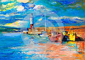 Lighthouse and boats photo