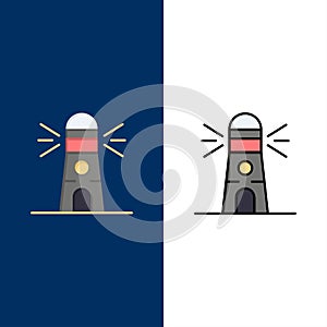 Lighthouse, Building, Navigation, House  Icons. Flat and Line Filled Icon Set Vector Blue Background