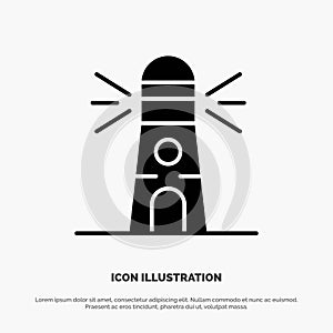 Lighthouse, Building, Navigation, House Solid Black Glyph Icon