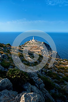 Lighthouse at Cap de Formentor on Majorca while sunset