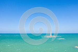 The Lighthouse of Cap de la Hague in Europe, France, Normandy, Manche, in spring on a sunny day