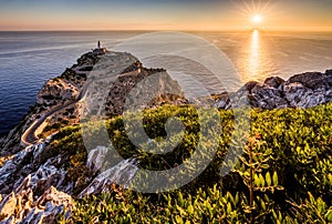 Lighthouse at Cap Formentor during sunrise photo