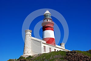 Lighthouse of Cape Agulhas (South Africa): The southernmost point of Africa.