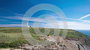 Lighthouse of Cape Espichel, view from the temple, Portugal timelapse