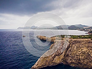 Lighthouse at Cape Formentor in Coast of North Mallorca, Spain. Artistic sunrise and dusk landascape