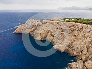 Lighthouse at Cape Formentor in Coast of North Mallorca, Spain. Artistic sunrise and dusk landascape