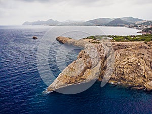 Lighthouse at Cape Formentor in Coast of North Mallorca, Spain. Artistic sunrise and dusk landascape