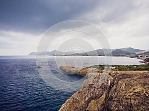 Lighthouse at Cape Formentor in Coast of North Mallorca, Spain. Artistic sunrise and dusk landascape