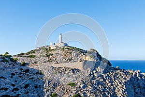 Lighthouse at Cape Formentor in the Coast of North Mallorca, Spain Balearic Islands .