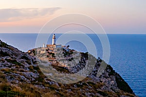 Lighthouse at Cape Formentor in the Coast of North Mallorca, Spain Balearic Islands .