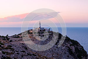 Lighthouse at Cape Formentor in the Coast of North Mallorca, Spain Balearic Islands .