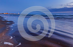 Lighthouse on the Caspian coast near Baku at sunrise