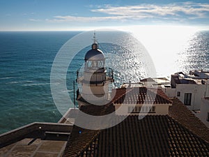 Lighthouse of the Castle of Peniscola (Castellon, Valencian Community) Spain