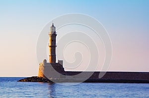 Lighthouse of Chania at ummer sunset , Crete , Greece