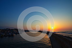 Lighthouse of Chania at ummer sunset , Crete , Greece