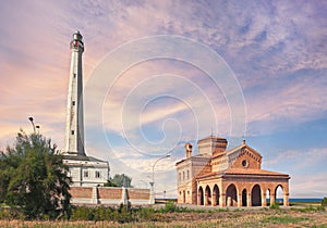 Lighthouse and church in Punta Penna, Abruzzo, Italy photo