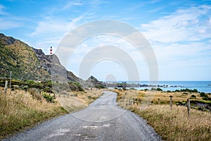 Lighthouse on the cliff of the Cape Palliser, New Zealand