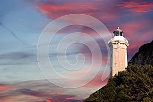 Lighthouse on the coast of the Mediterranean Sea