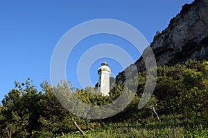 Lighthouse on the coast of the Mediterranean Sea, Sicily, Italy