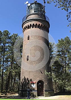 Lighthouse in Czolpino Poland. Slowienski National Park landmark