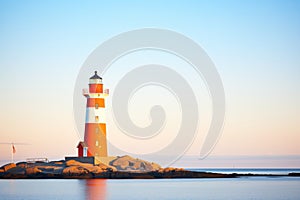 lighthouse at dawn with clear blue skies