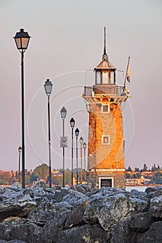 Lighthouse of Desenzano del Garda, Italy, at evening light