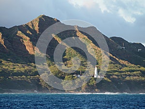 Lighthouse, Diamond Head Crater, and coastline