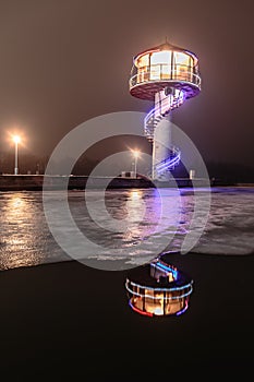 The lighthouse on the Dnipro is shackled with ice