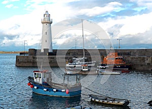 The lighthouse at Donaghadee in County Down with Lifeboat