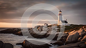 lighthouse at dusk While traveling, I visted Peggy`s Cove Lighthouse near Halifax, photo